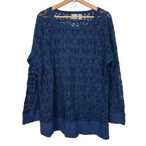 Chico's‎ Noel Novelty Texture Top Navy Twilight Blue Long Sleeve Size 3 (XL/16)